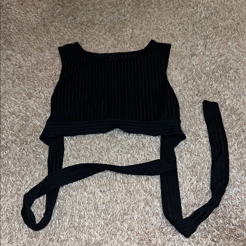 Elegant Black Sleeveless Tie Back Top